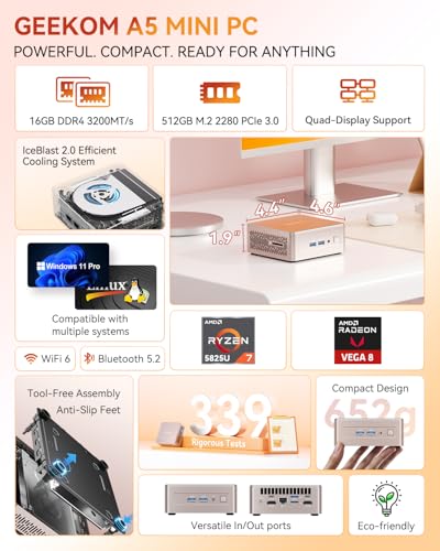 AMD Ryzen 7 5825U Mini PC, 16GB RAM, 512GB M.2 NVMe SSD, Windows 11 Pro Y118712