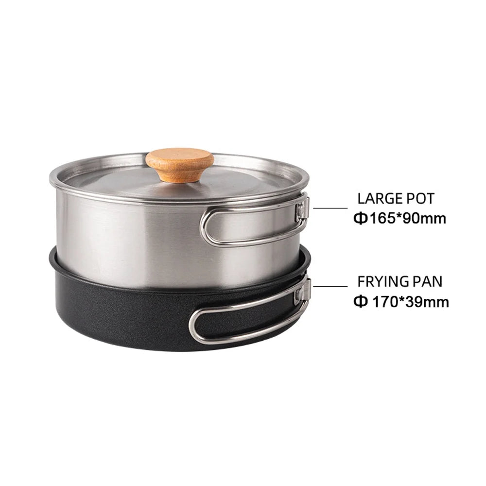 Stainless Steel Camping Cookware Set with Pot Frying Pan Kettle C50010