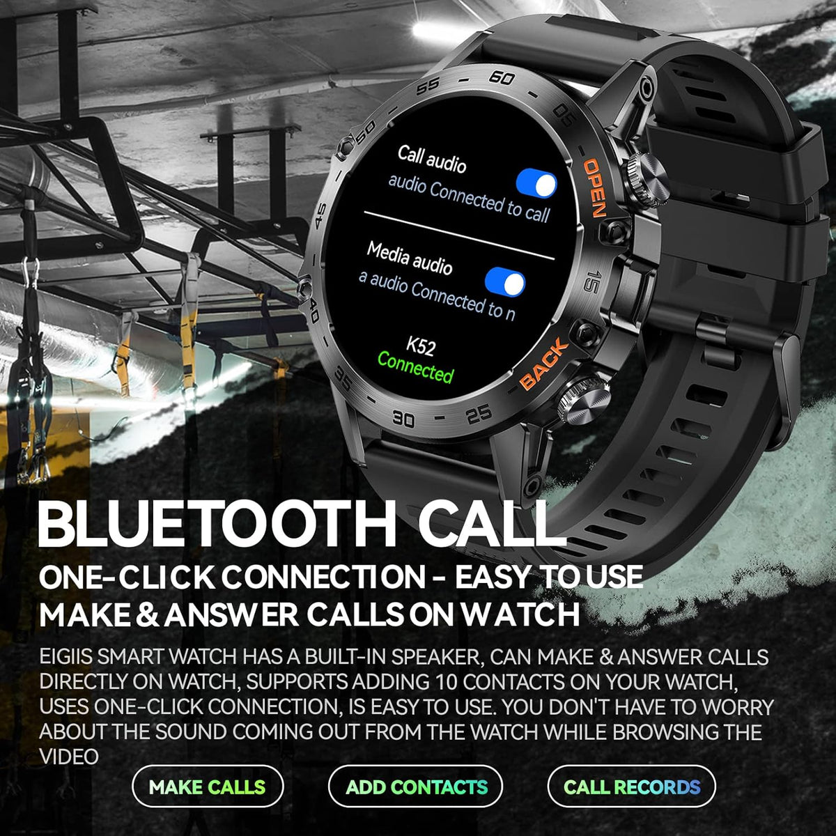 Rugged Tactical Smartwatch 1.39'' HD Screen Black A821