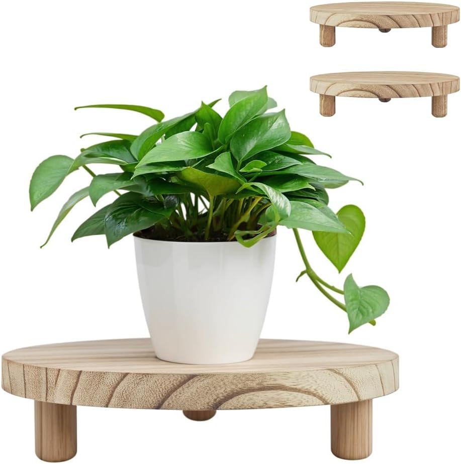 2 Pcs Wood Plant Stand Round Riser Flower Pot Holder C19978