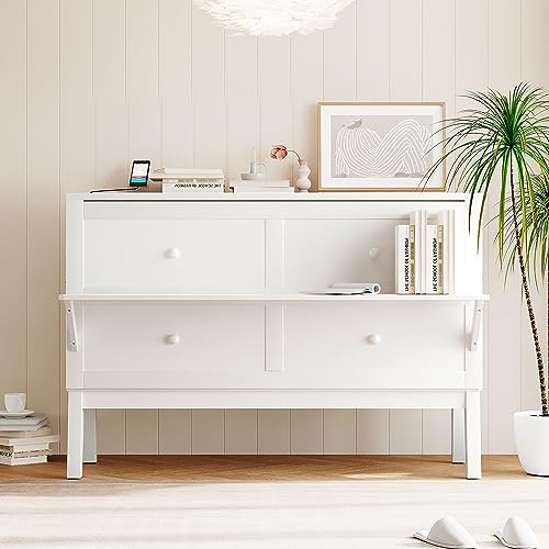 Grey Wood Queen Murphy Bed with Desk and Shelves B593