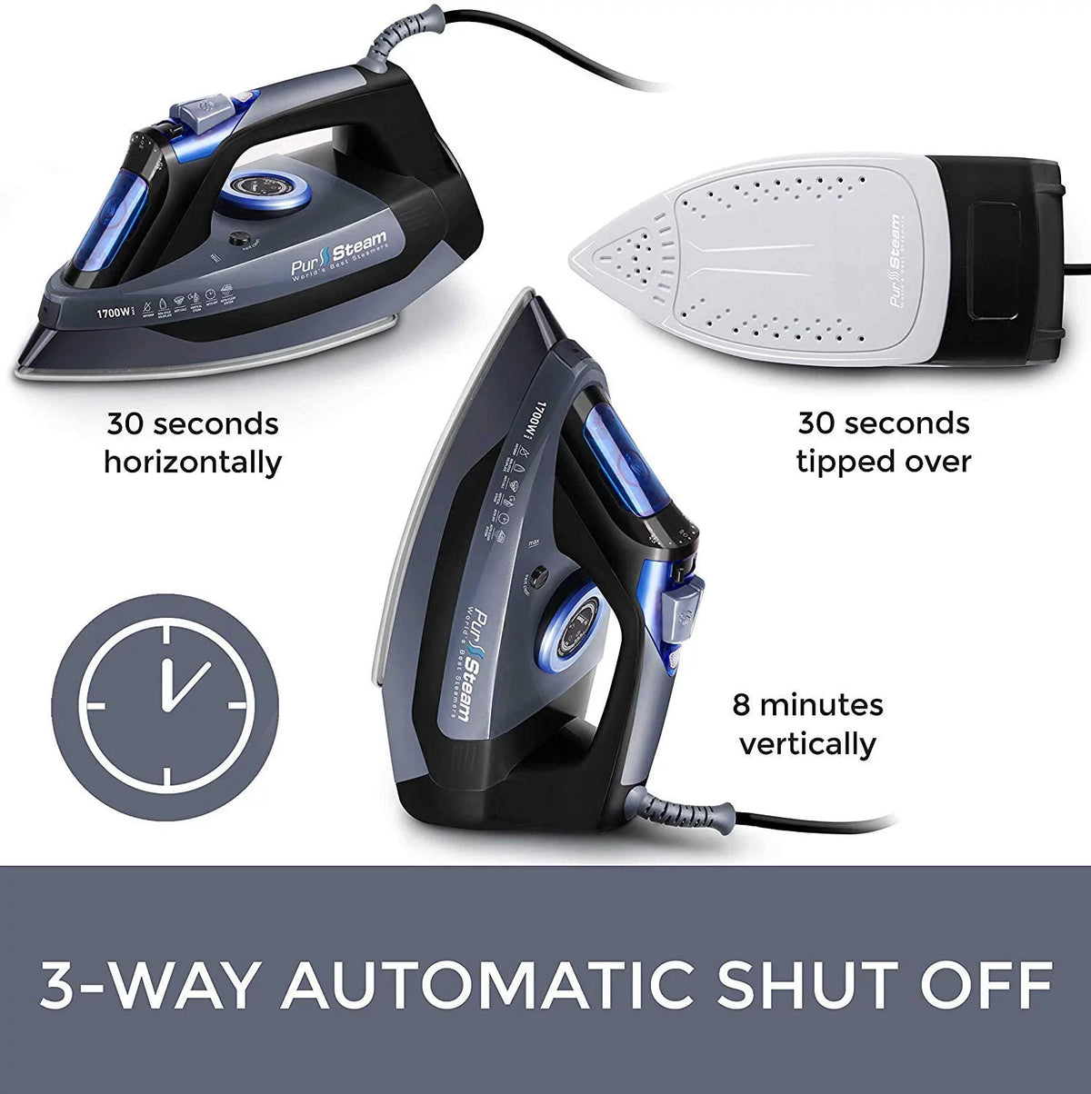 1700W Steam Iron with Stainless Steel Sole Plate A734341