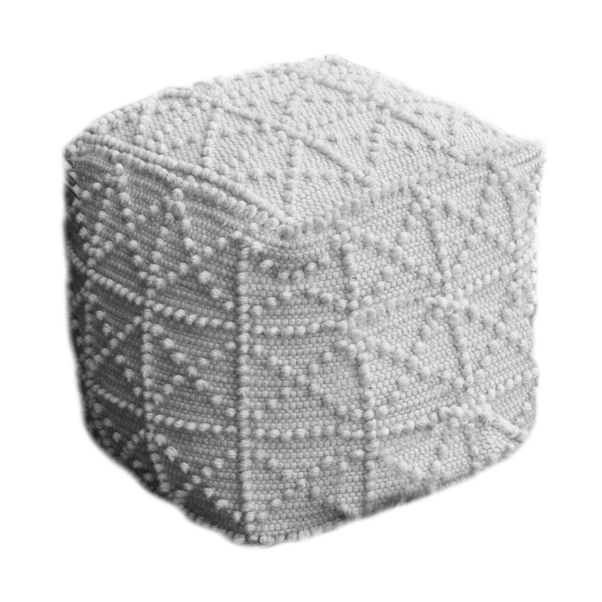 Ivory Wool Square Pouf X377617