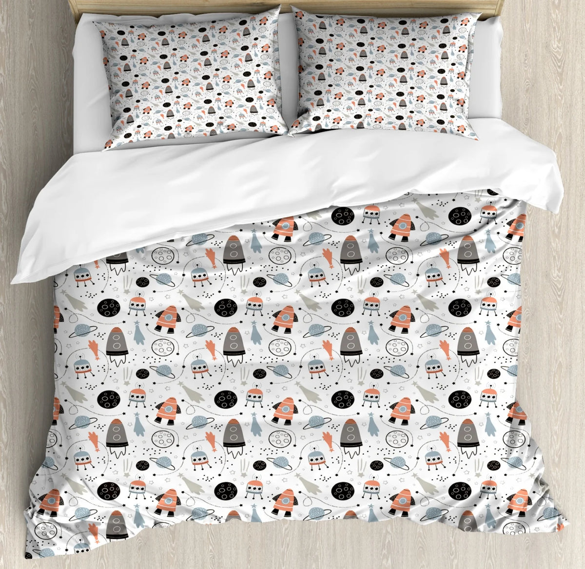 Pale Blue Coral Black 3 Piece King Size Duvet Cover Set with 2 Pillow Shams I55625