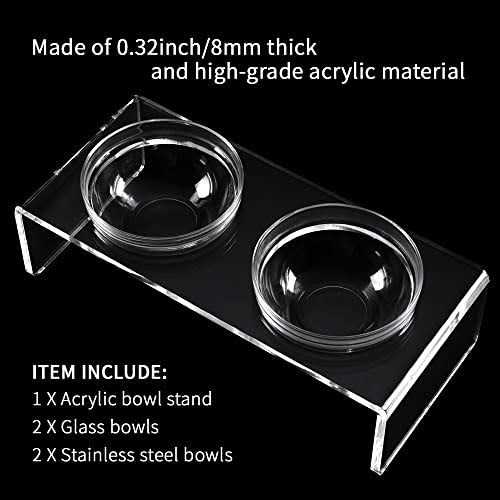 Acrylic Elevated Dog Cat Bowls with 2 Glass and 2 Stainless Steel Bowls T214135
