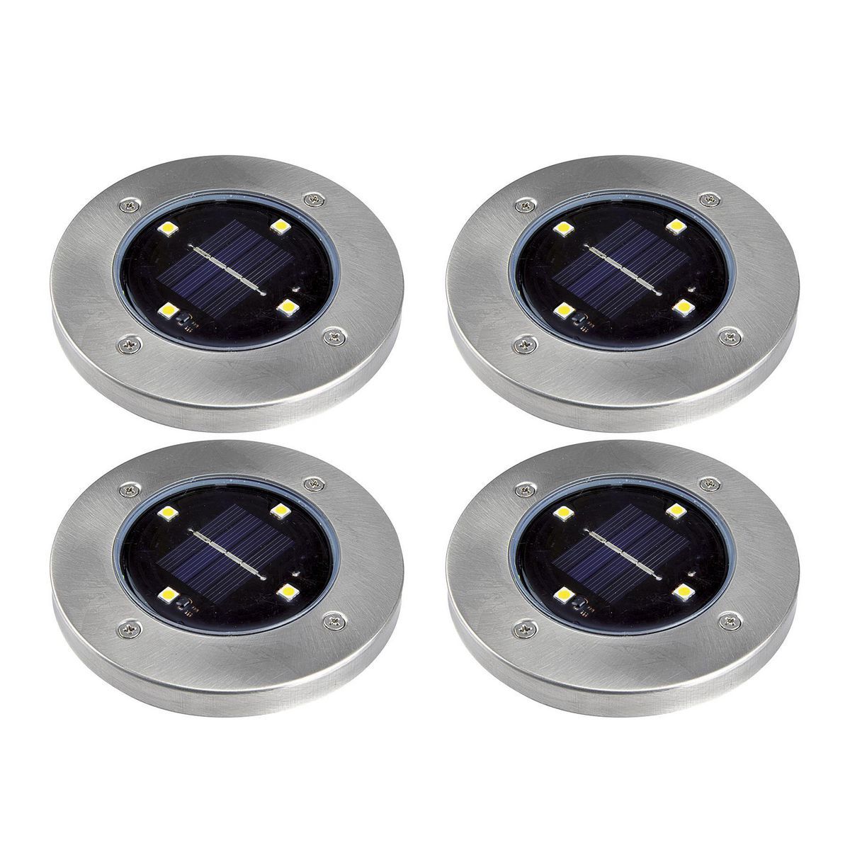 Solar LED In-Ground Disk Lights, 4-Pack W7612