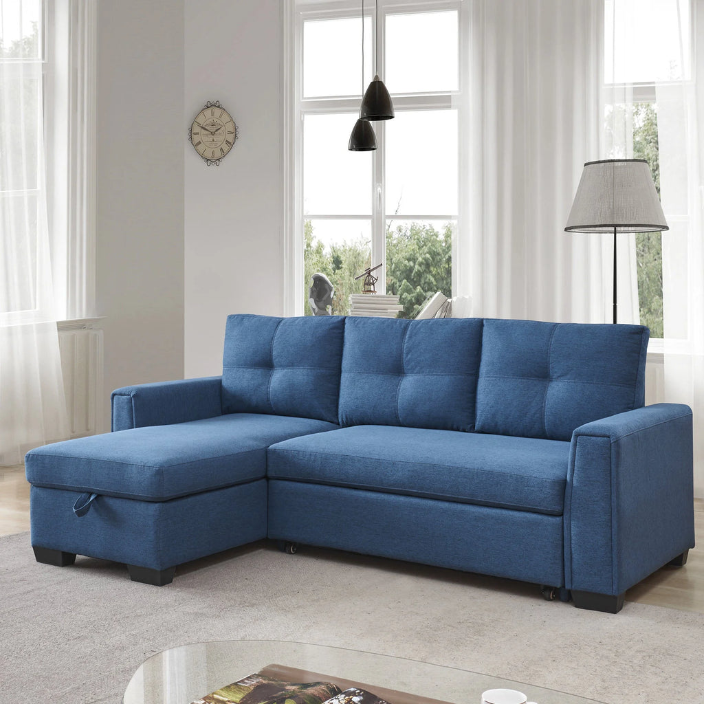 Blue L-Shape Pull-Out Sleeper Sectional Sofa G276