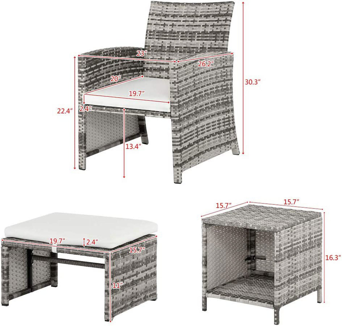 5 Pcs Wicker Rattan Cushioned Patio Sofa Set with Ottoman & Table T81087