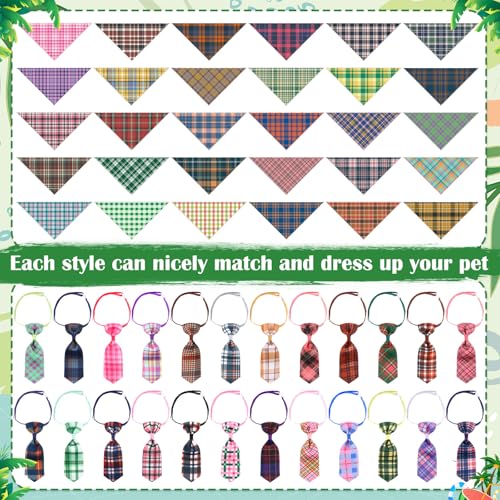 108 Pcs Dog Bandanas Bow Tie Set Plaid Pattern Adjustable Washable Reversible Z522831