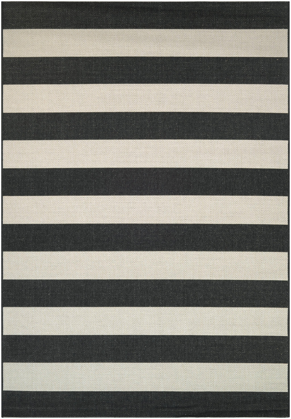 Onyx Black and Ivory Stripe Outdoor Rectangle Rug U88560