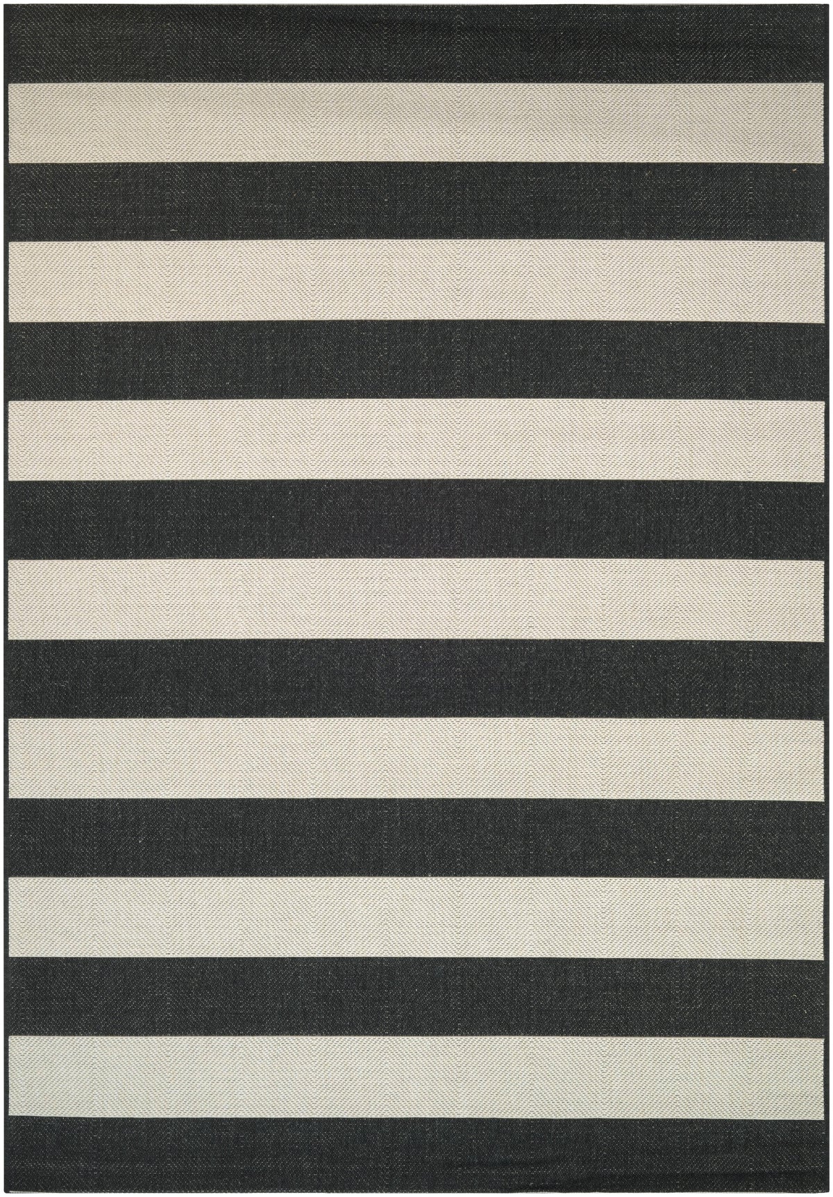Onyx Black and Ivory Stripe Outdoor Rectangle Rug U88560