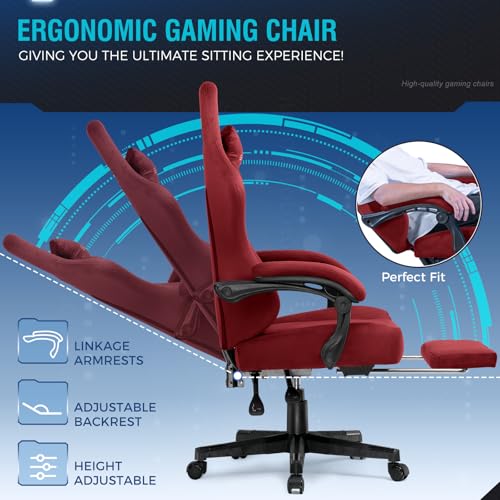 Black Fabric Ergonomic Gaming Chair with Footrest E897