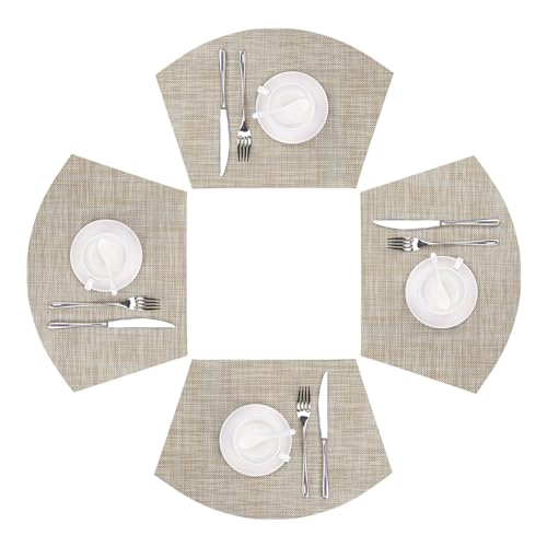 Round Table Placemats Set of 4 Heat Resistant Wipe Clean Tan W171