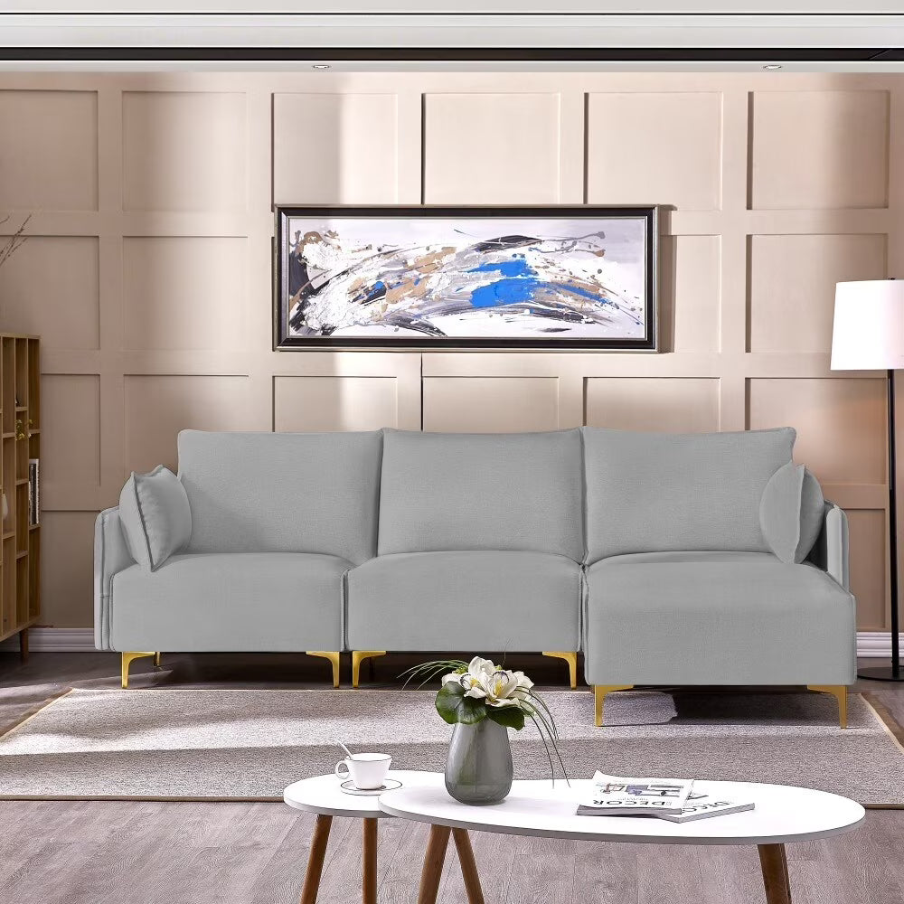 Grey L-Shape Sectional Sofa with USB Charging Socket O9027