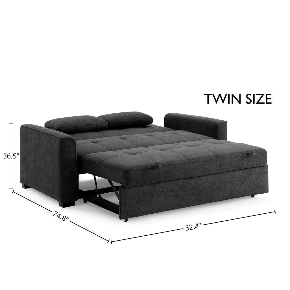 Charcoal Chenille Twin Size Sleeper Sofa with Accent Pillows U788762