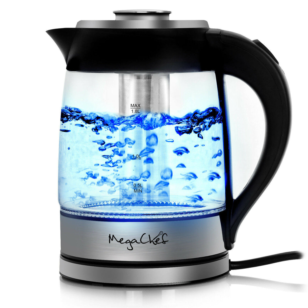 1.8 Liter Cordless Glass and Stainless Steel Electric Tea Kettle with Tea Infuser W6943