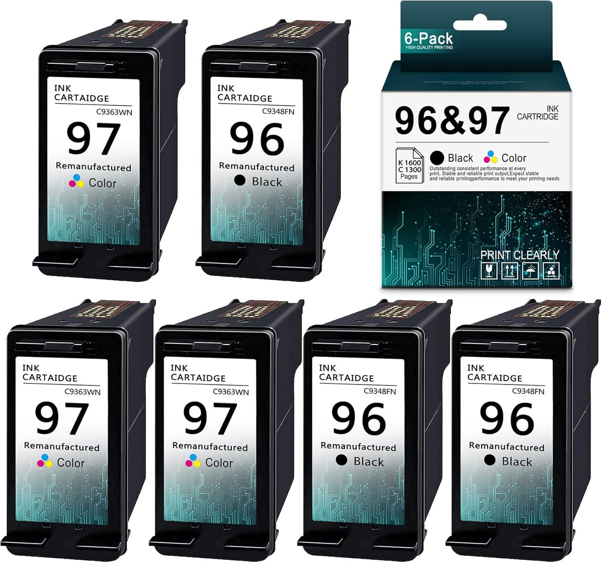 6-Pack Remanufactured Ink Cartridge for HP Officejet Deskjet Printer Y20632