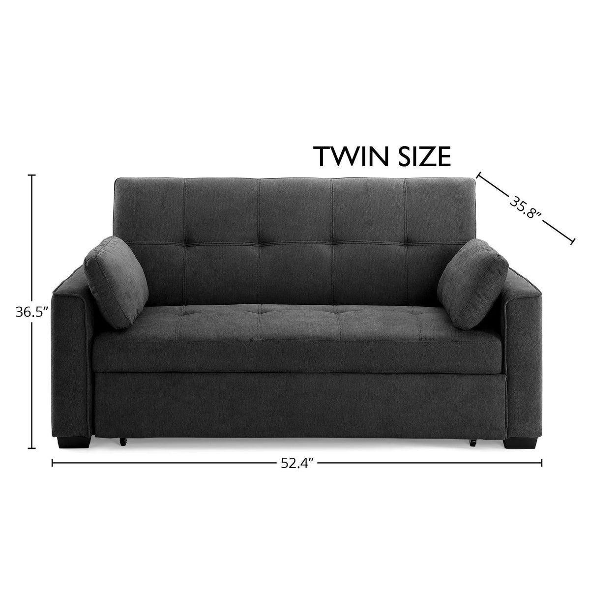 Charcoal Chenille Twin Size Sleeper Sofa with Accent Pillows U788762