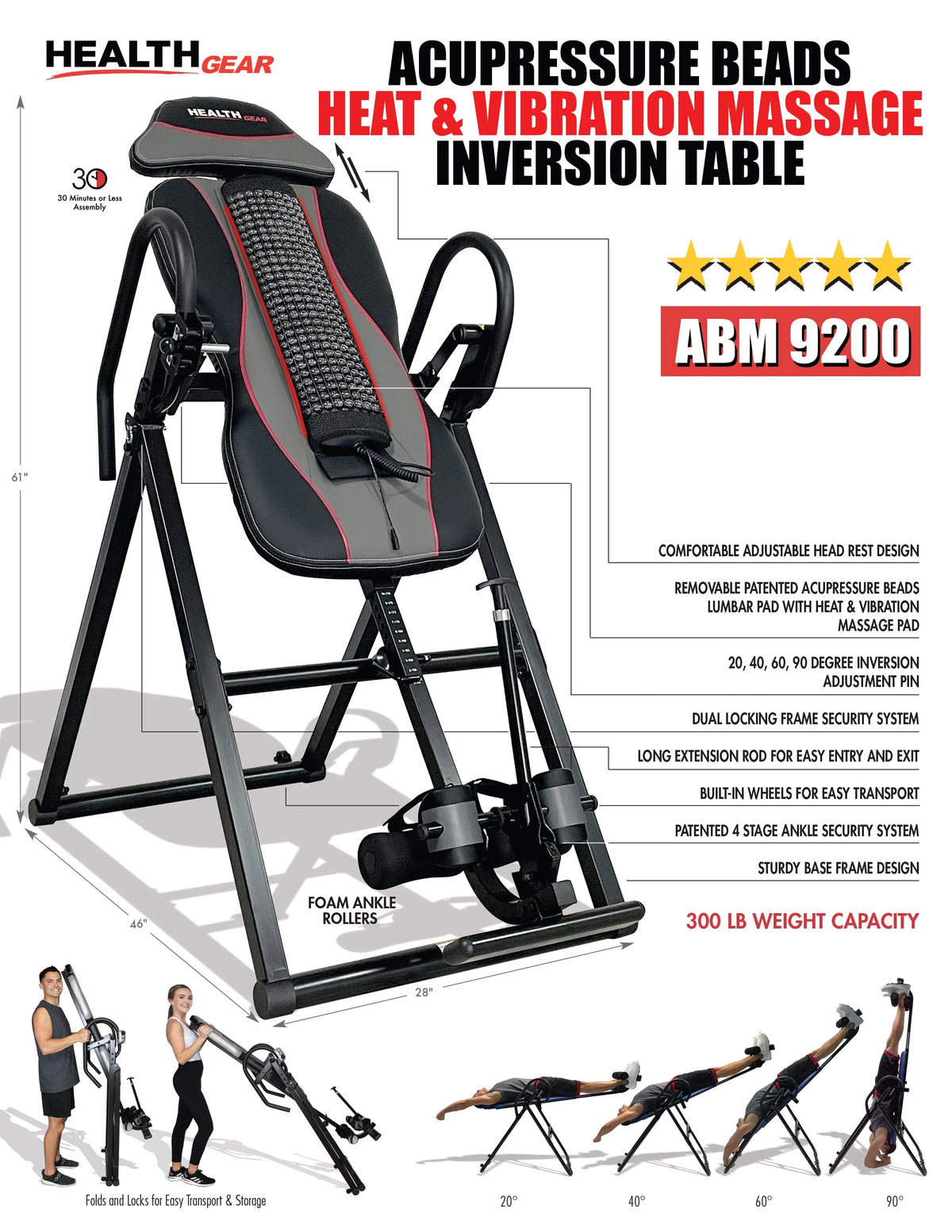 Black Acupressure Beads Heat and Vibration Massage Inversion Table K12710