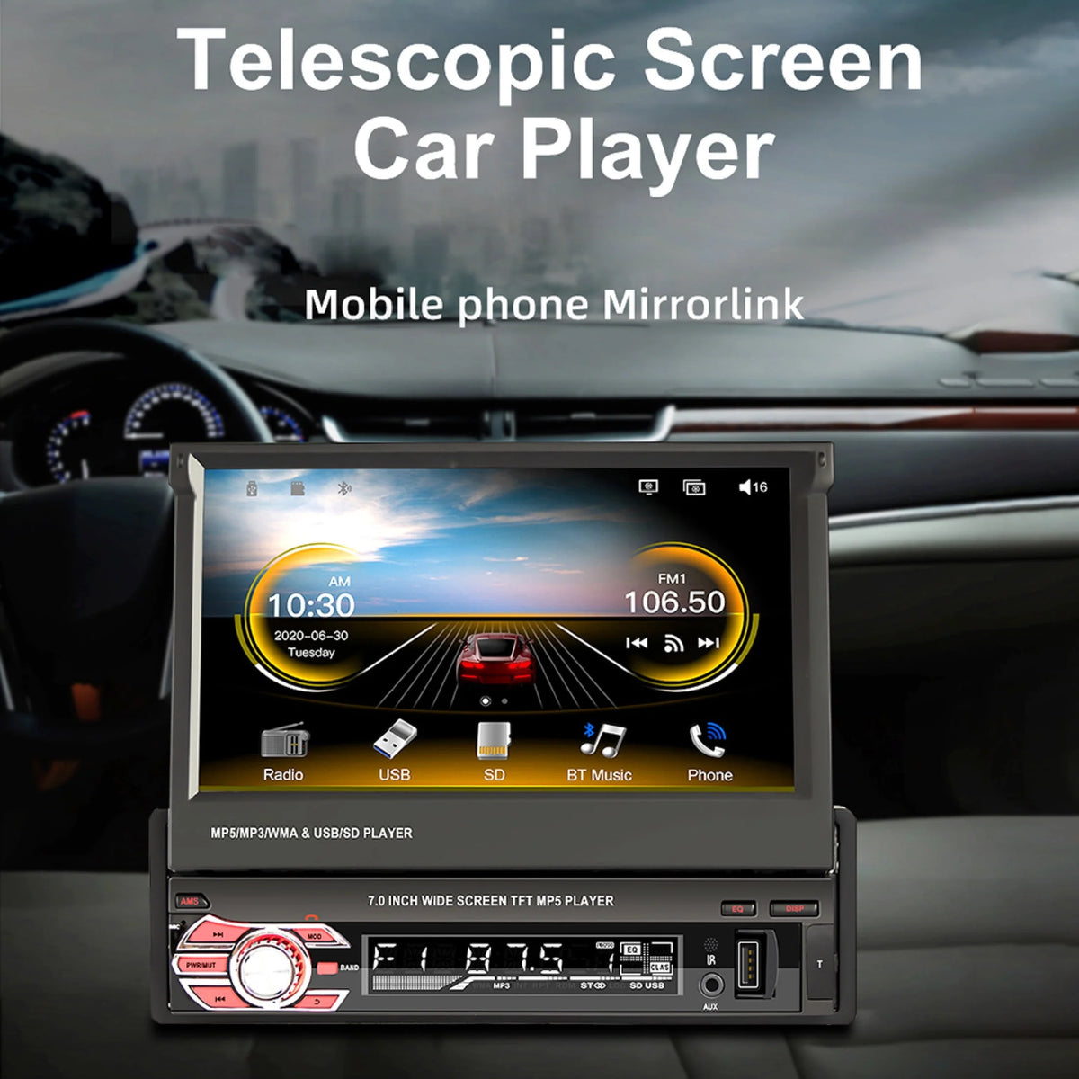 Single Din Car Stereo with Bluetooth Backup Camera 7Inch Flip Out Touch Screen Car Radio MP5 Player G269
