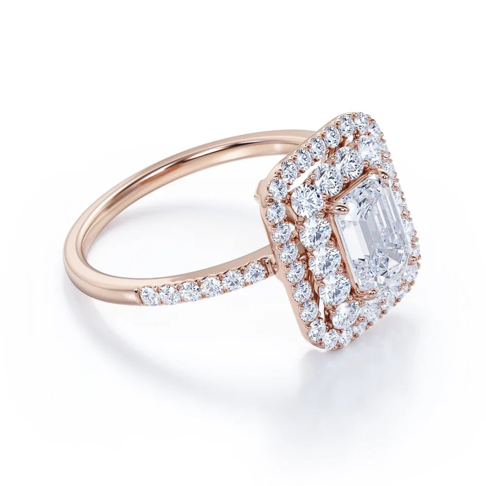 18K Rose Gold Plating over Silver Emerald Cut Engagement Ring Y16233