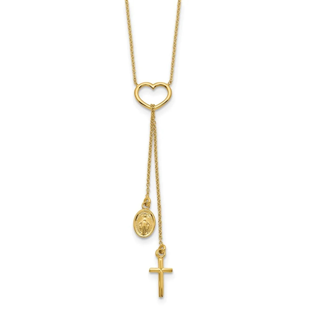 14k Yellow Gold Heart with Cross Necklace 17inch Q845