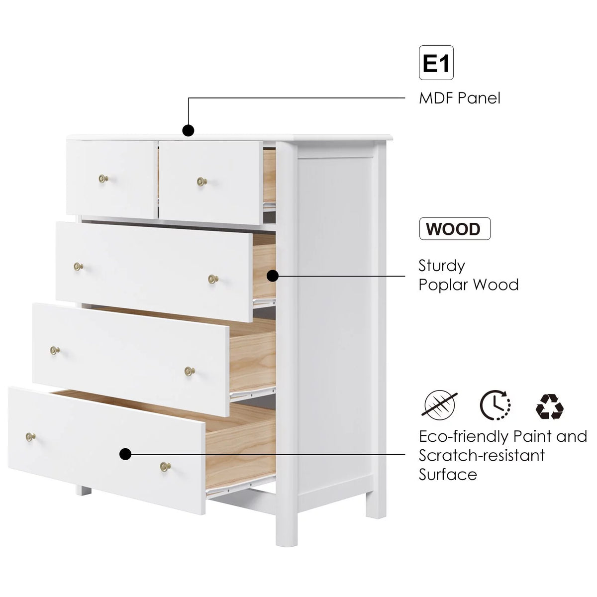 White 5 Drawer Kids Dresser C2468