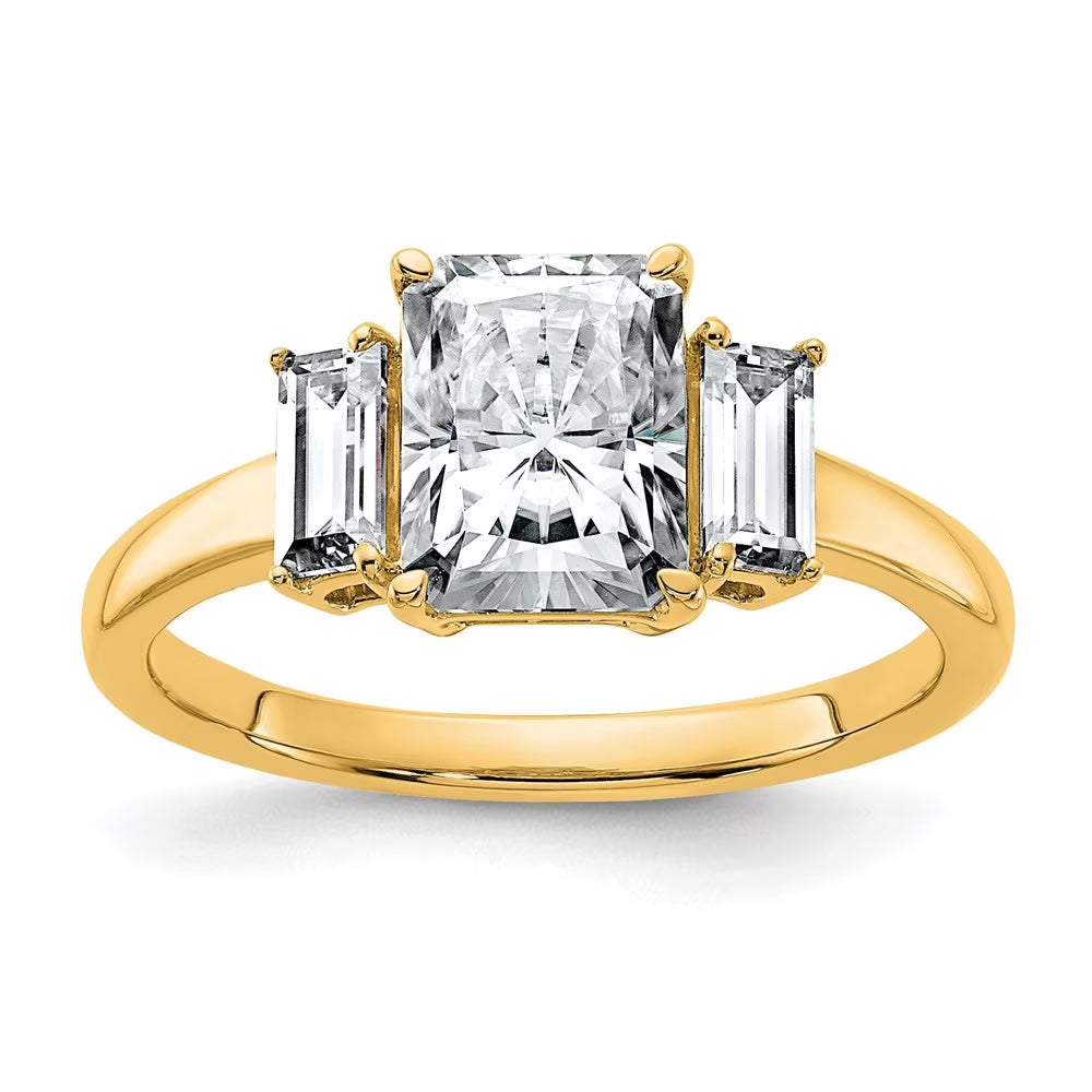 14k Yellow Gold Three Stone Moissanite Engagement Ring Size 7 F992