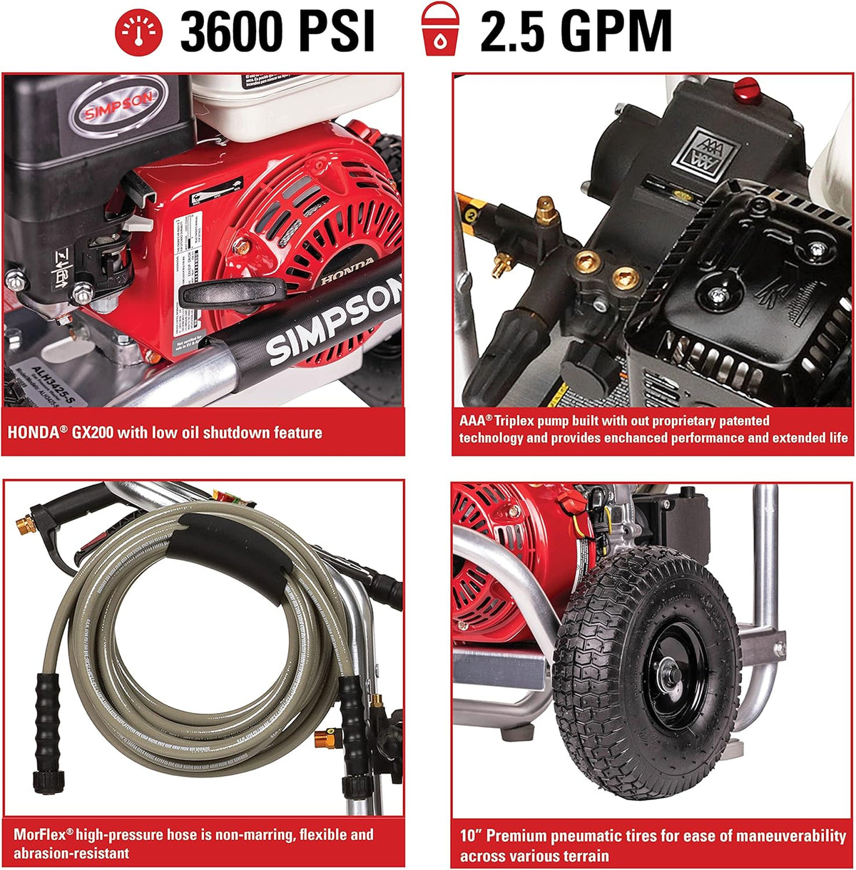 Aluminum Gas Pressure Washer, 3600 PSI @ 2.5 GPM V41995