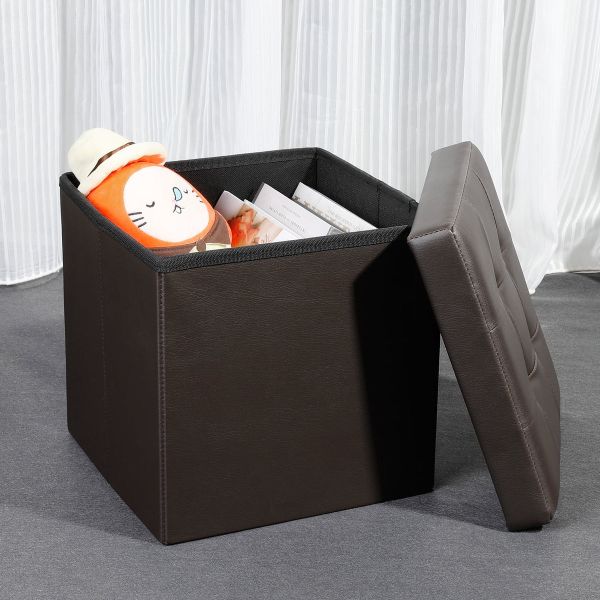 12.6" Pack of 2 Brown Storage Ottoman Cube I403760