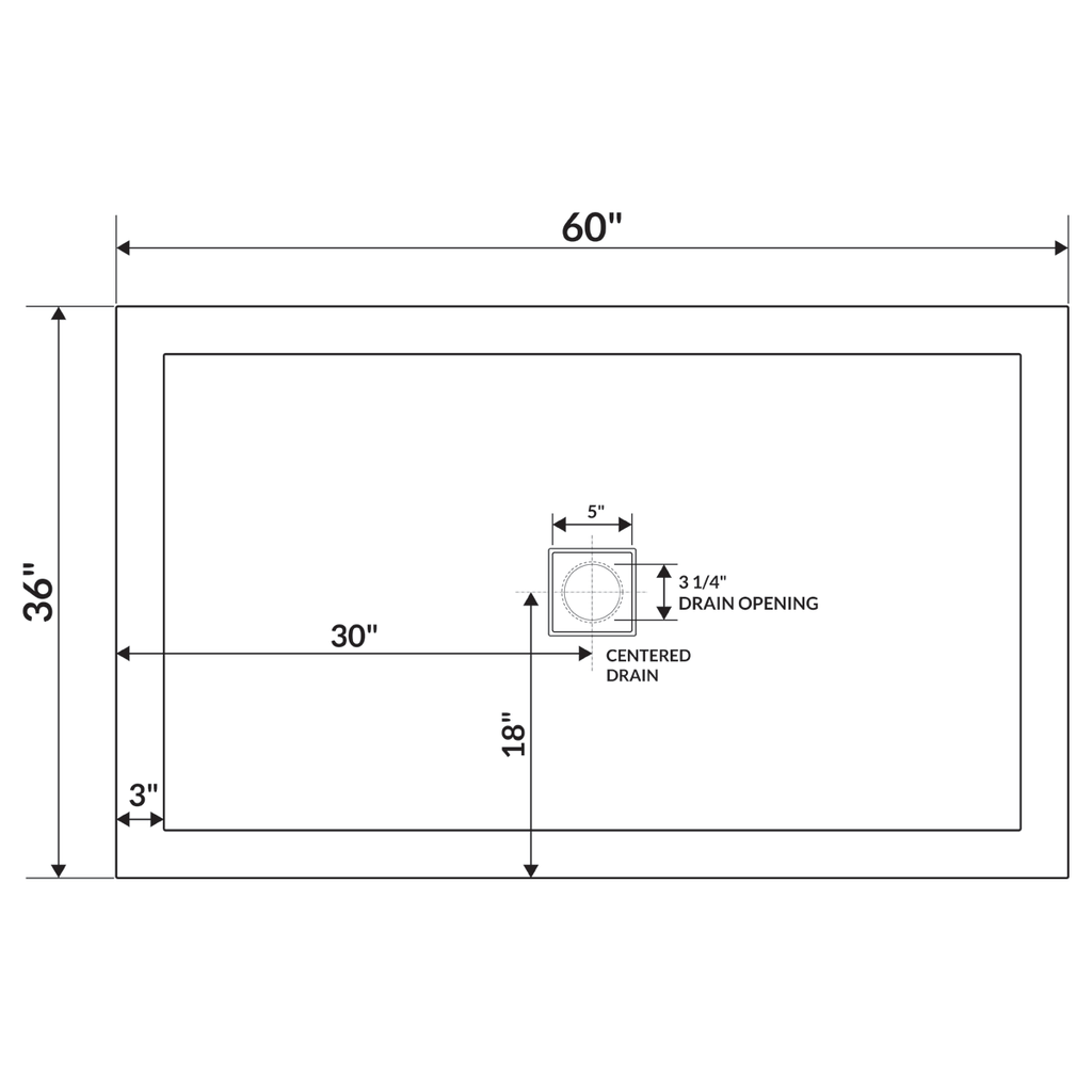 60 x 36 Right Double Threshold Shower Pan Base V6551