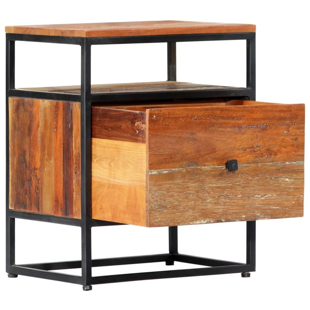 Bedside Cabinet Solid Reclaimed Wood and Steel W98083