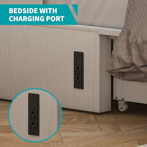 Queen Murphy Bed with Charging Station and Storage Drawers White Y62713