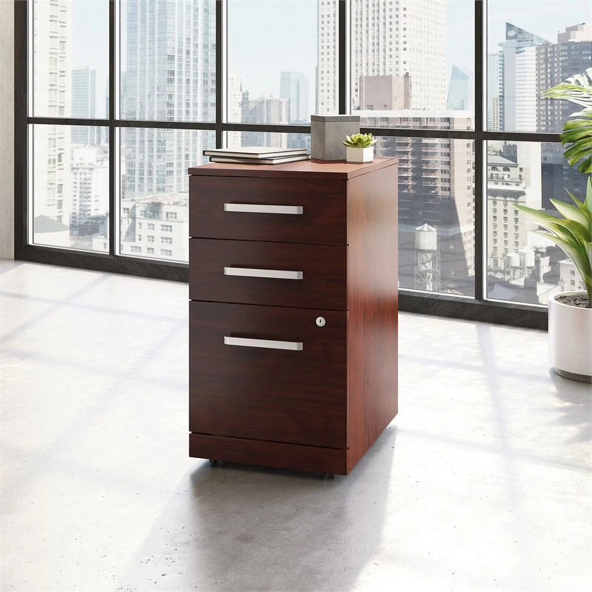 Engineered Wood 3-Drawer Mobile Filing Cabinet F593
