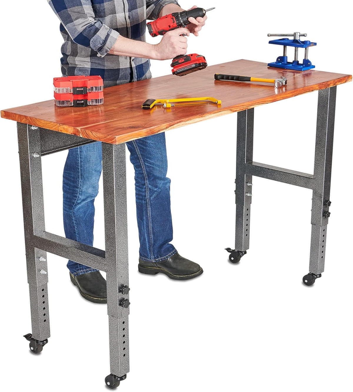 48 Wide Rolling Metal Workbench with Acacia Top G435