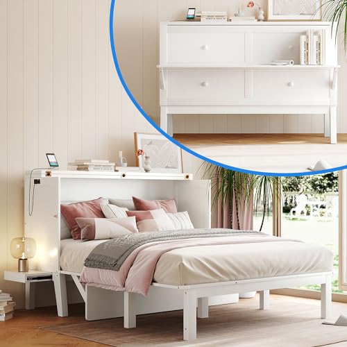 Grey Wood Queen Murphy Bed with Desk and Shelves B593