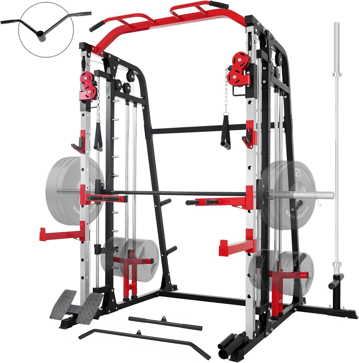 Multi-Functional Power Cage with LAT Pulldown System, Weight Bar, Landmine, Dip Bars Q415323