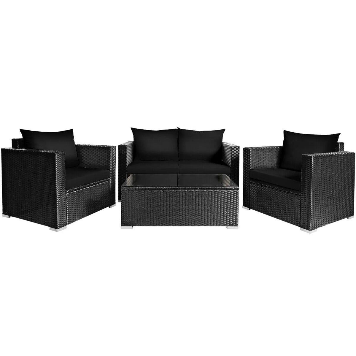 8 Pcs Rattan Patio Conversation Set with Black Cushions C841703