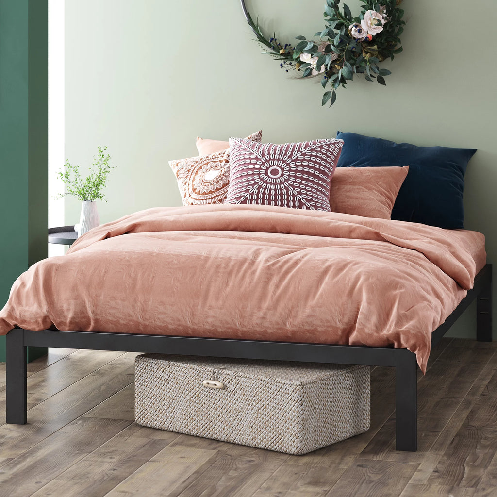 14" Black Metal Platform Bed Frame, Queen J3230