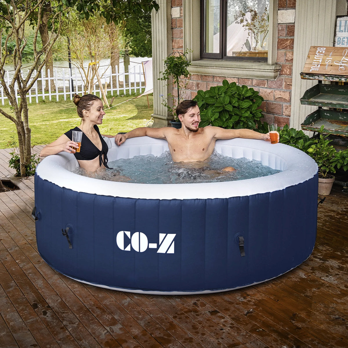 6x6ft PVC Inflatable Spa Tub with 120 Massaging Jets Y677