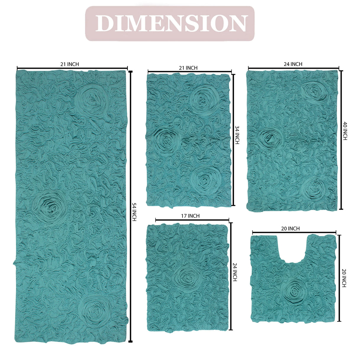 Turquoise 5 Piece Cotton Bath Rug Set X528