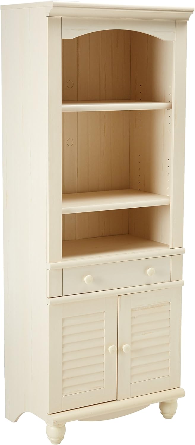 Antiqued White Bookcase With Doors R660