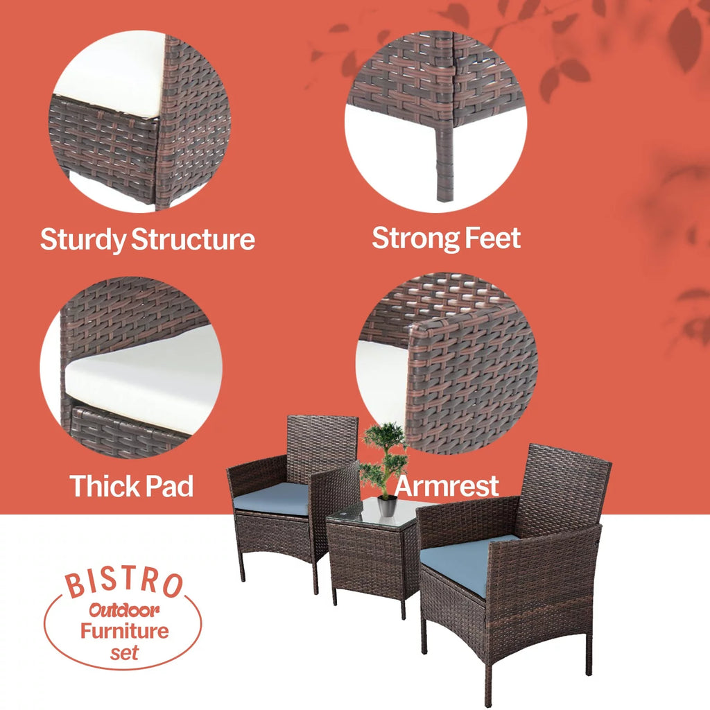 3 Piece Rattan Outdoor Furniture Set with Table U47186