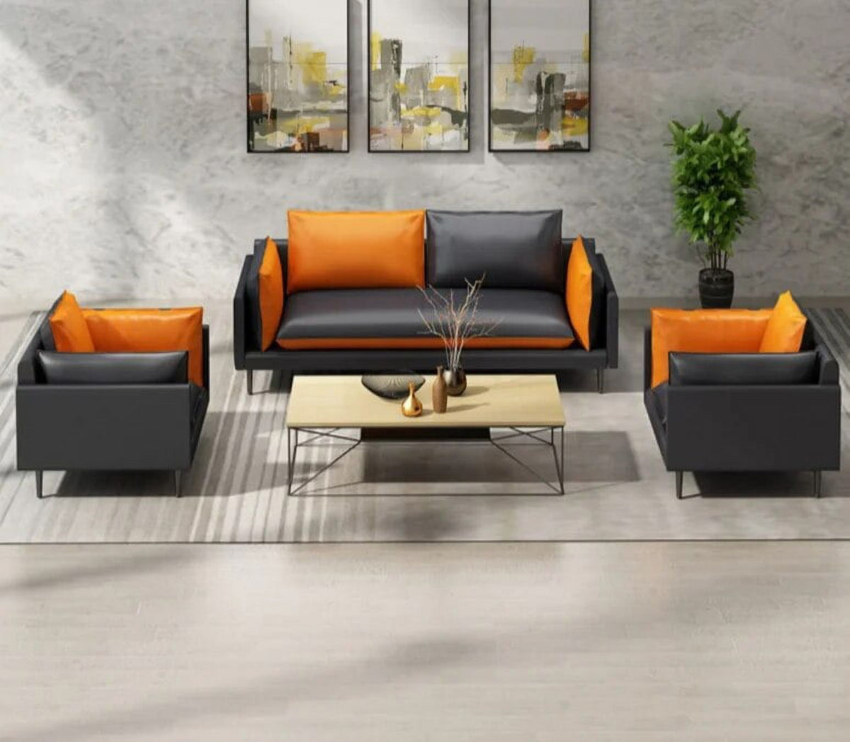 Leather Office Sofa Three Person Tea Table Combination Suit R29995