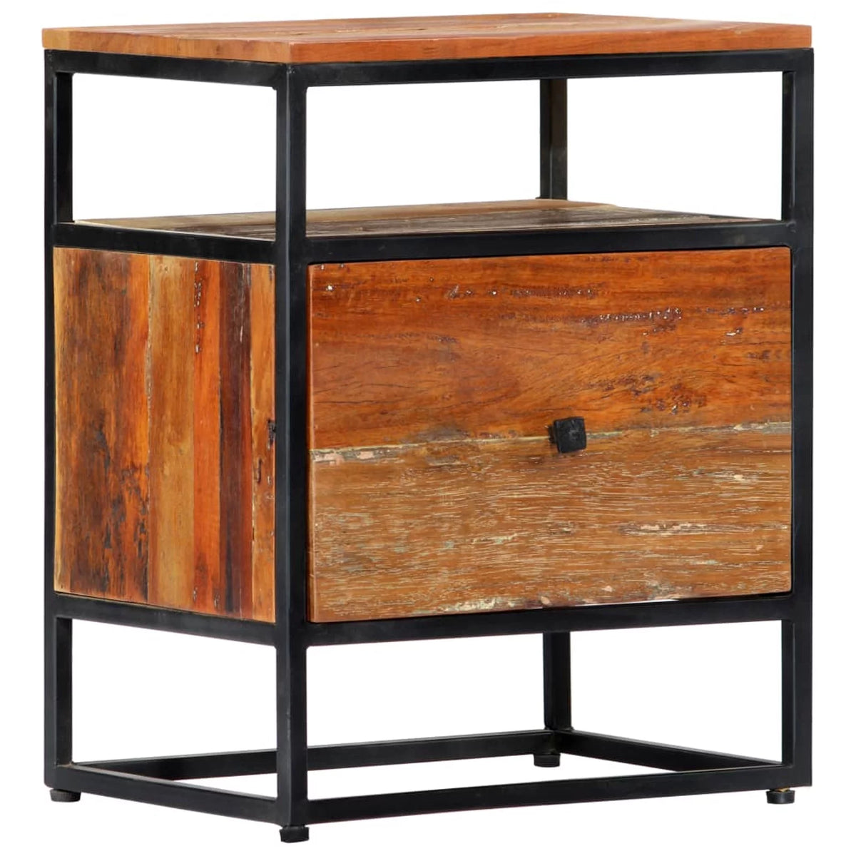 Bedside Cabinet Solid Reclaimed Wood and Steel W98083