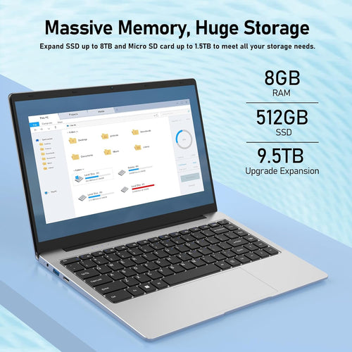 14.1" FHD IPS LCD Windows Laptop Computer, 8GB DDR4 RAM, 512GB M.2 SATA SSD, Intel Celeron J4105 Processor H16213