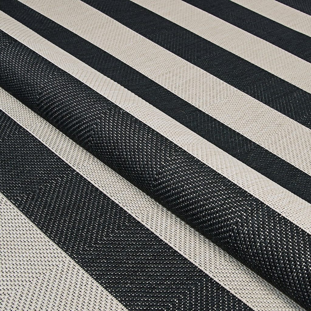 Onyx Black and Ivory Stripe Outdoor Rectangle Rug U88560