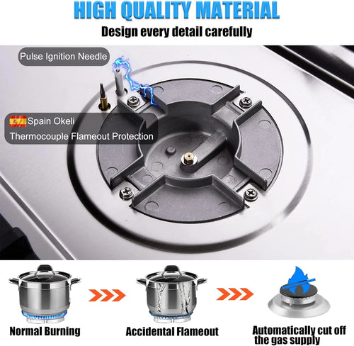 30 Inch 5 Burner Stainless Steel Propane Gas Cooktop T86219