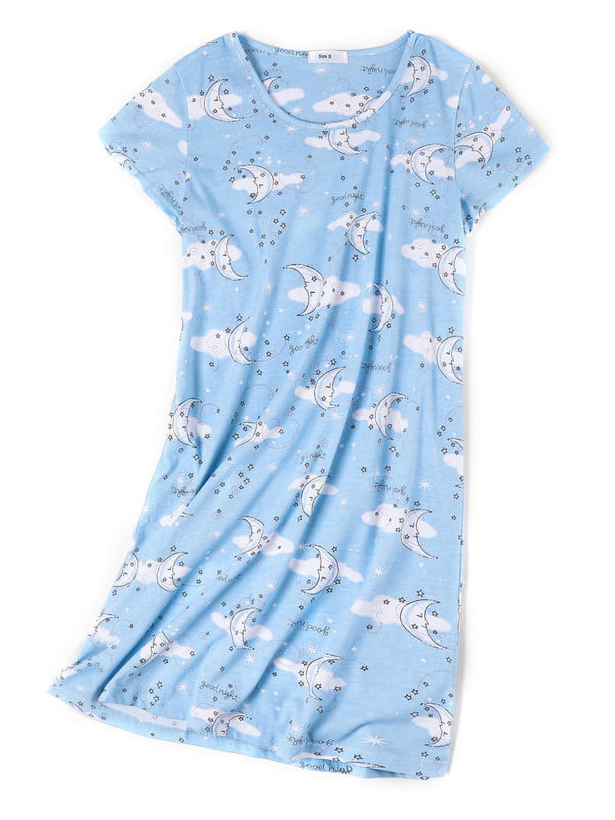 Cotton Short Sleeve Cartoon Printed Night Shirts (Blue Moon, M) B976