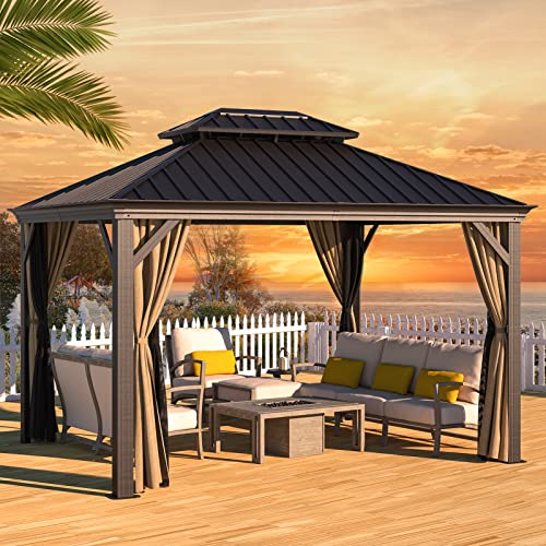 10' x 12' Aluminum Gazebo with Mosquito Net and Privacy Sidewalls O311
